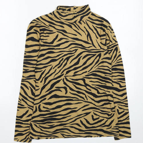 Marks and Spencer Womens Multicoloured Animal Print Cotton Basic Blouse Size 10 Mock Neck - Tiger Print