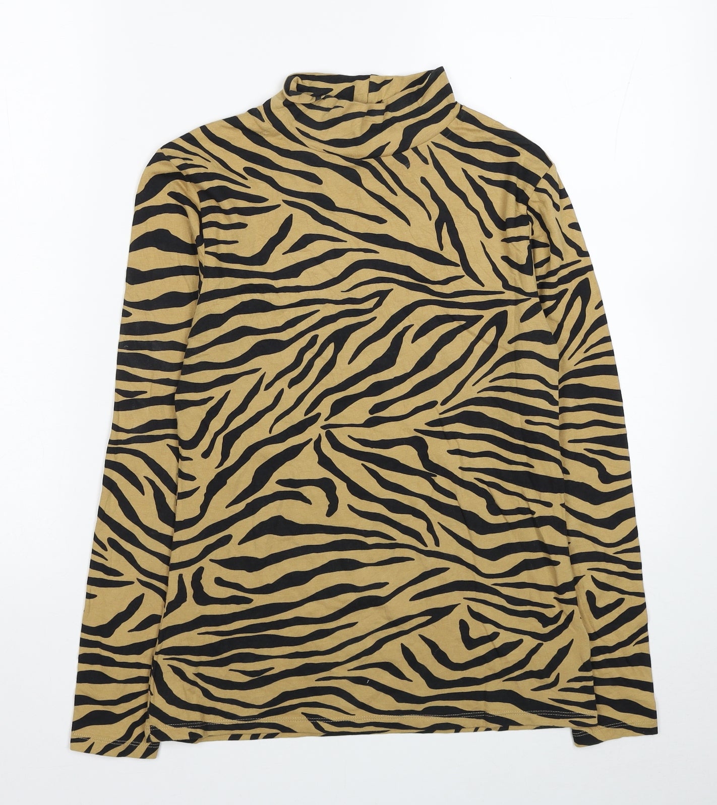 Marks and Spencer Womens Multicoloured Animal Print Cotton Basic Blouse Size 10 Mock Neck - Tiger Print