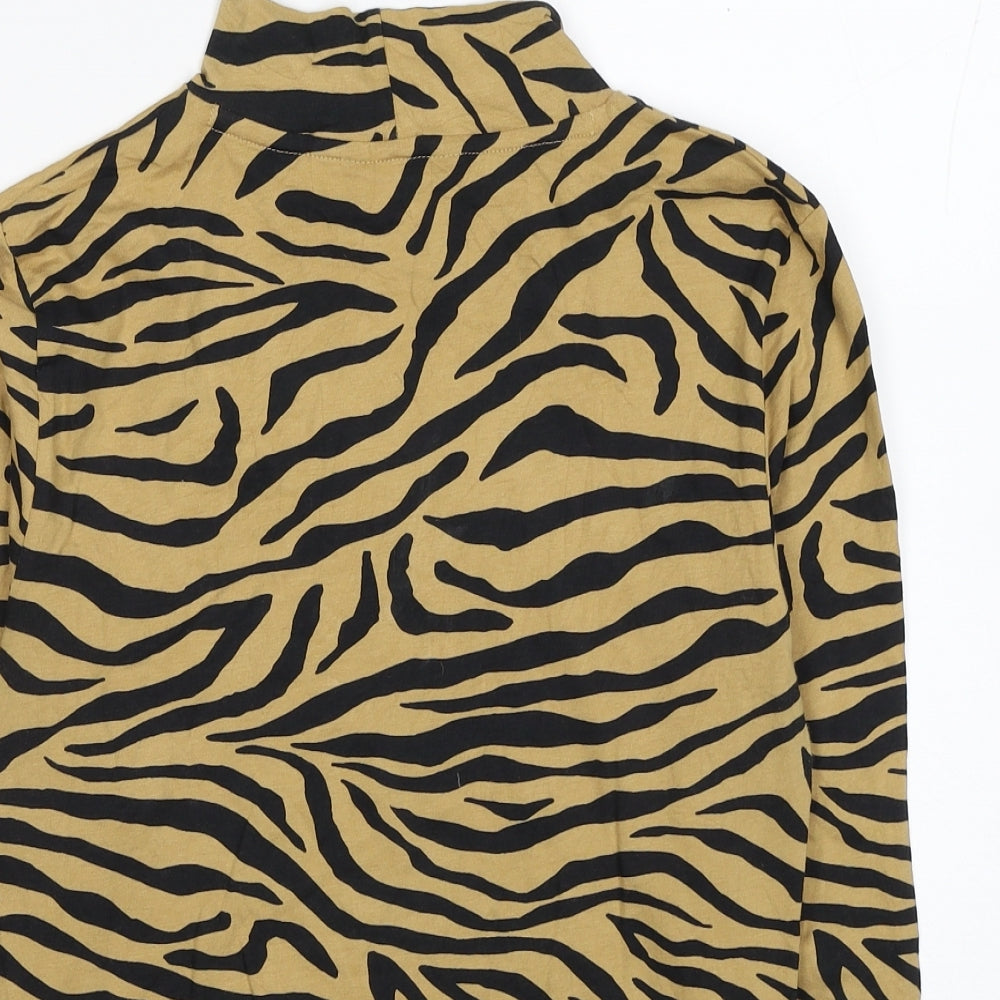 Marks and Spencer Womens Multicoloured Animal Print Cotton Basic Blouse Size 10 Mock Neck - Tiger Print