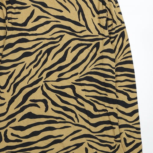Marks and Spencer Womens Multicoloured Animal Print Cotton Basic Blouse Size 10 Mock Neck - Tiger Print