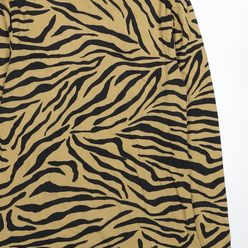 Marks and Spencer Womens Multicoloured Animal Print Cotton Basic Blouse Size 10 Mock Neck - Tiger Print