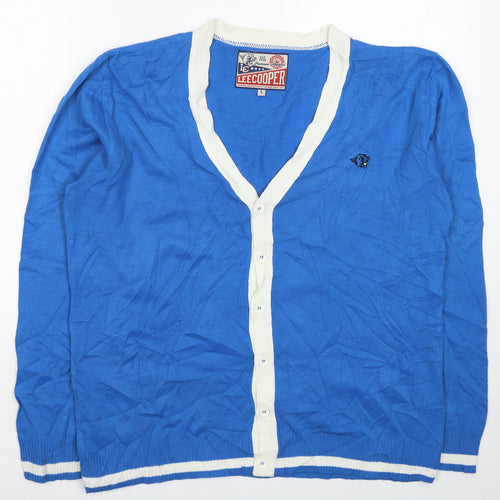 Lee Cooper Womens Blue V-Neck Acrylic Cardigan Jumper Size L