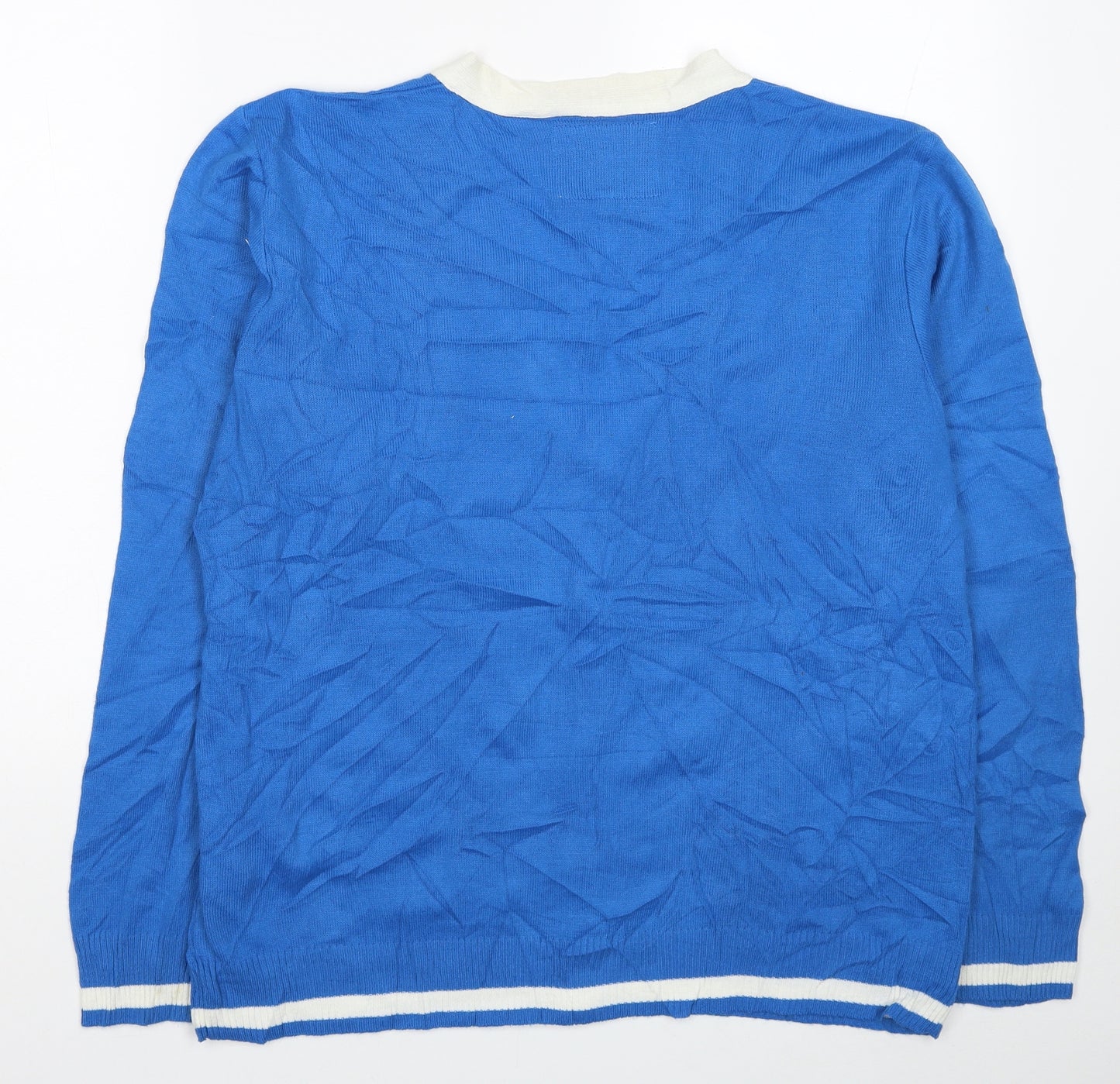 Lee Cooper Womens Blue V-Neck Acrylic Cardigan Jumper Size L