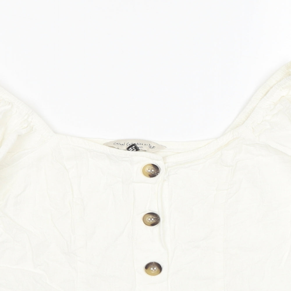 F&F Womens White Cotton Basic Blouse Size 8 Square Neck