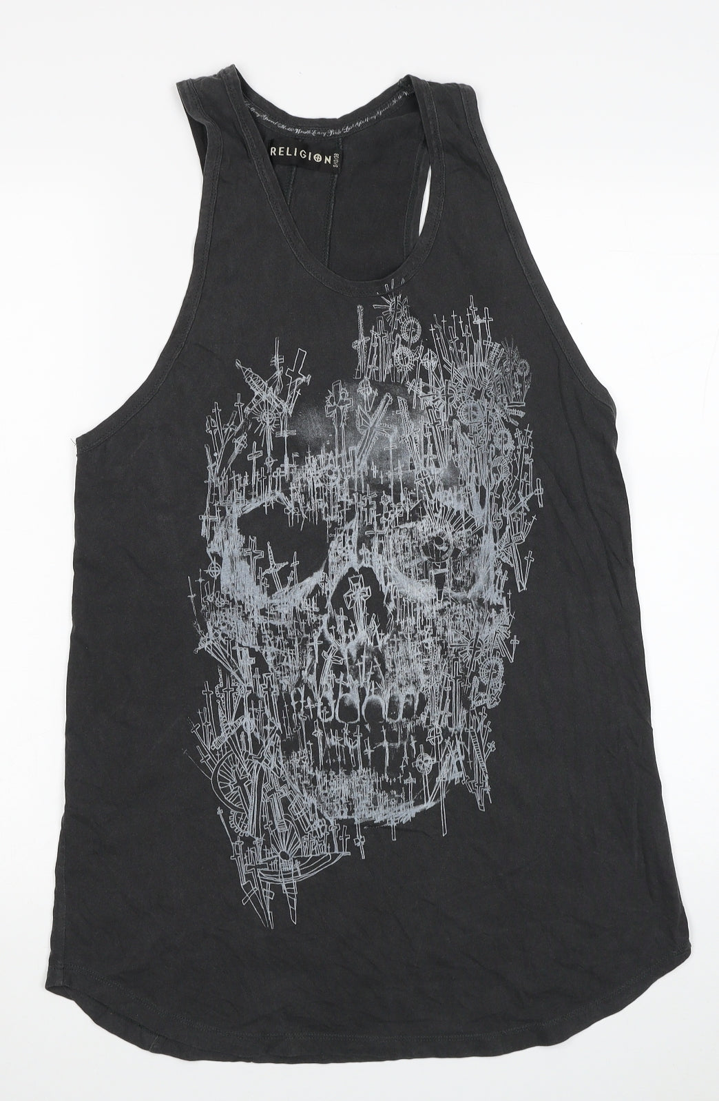 Religion Womens Grey Cotton Tunic Tank Size 10 Scoop Neck - Skull