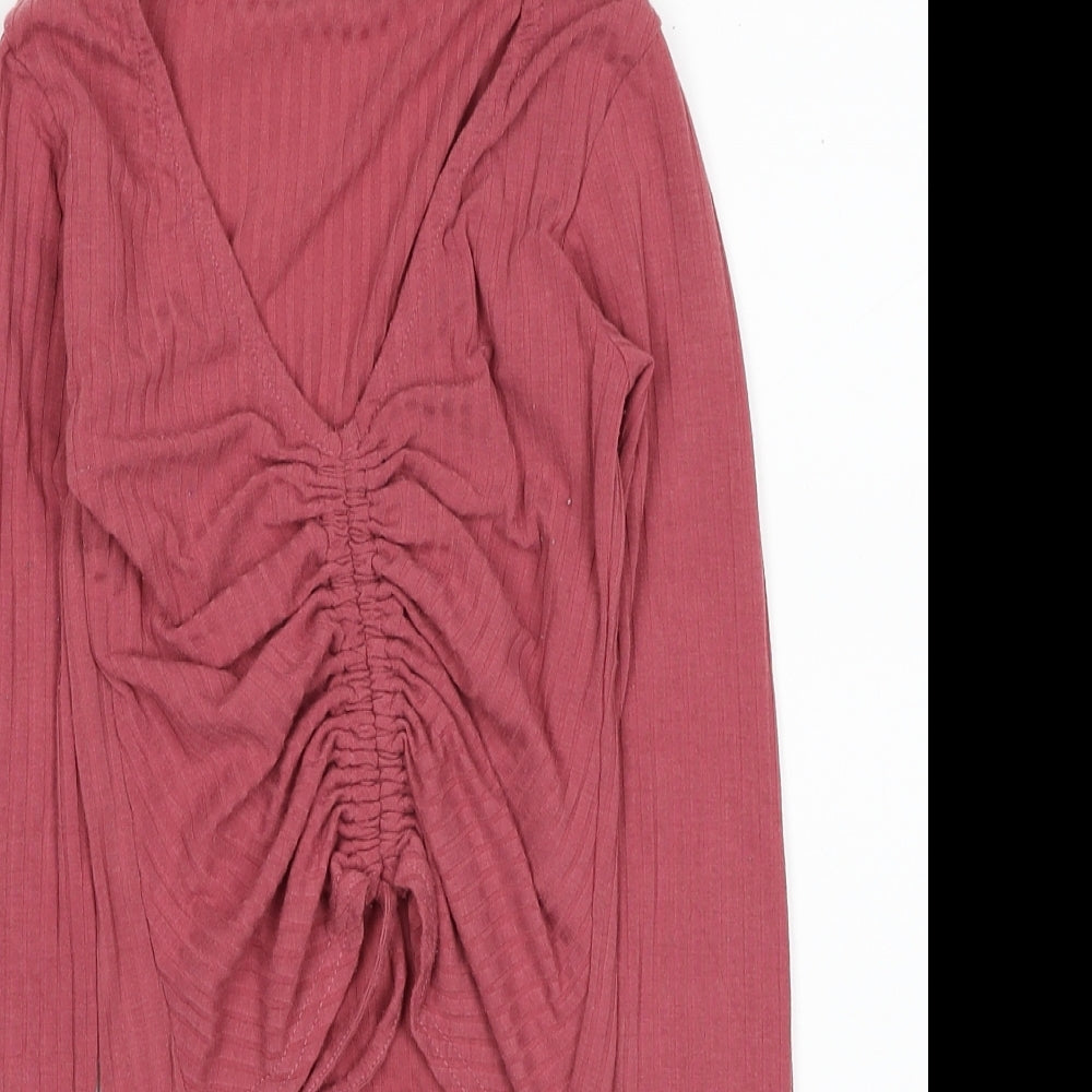 New Look Womens Pink Polyester Cropped Blouse Size 6 V-Neck