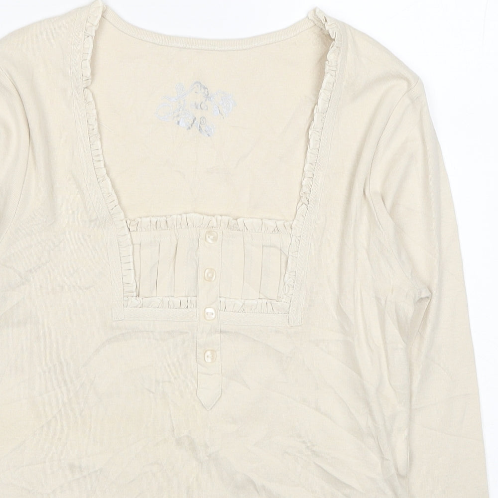 M&Co Womens Beige Cotton Jersey Blouse Size S Square Neck