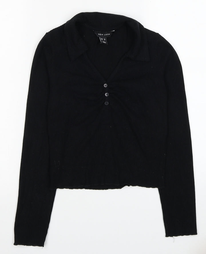 New Look Womens Black Collared Polyester Pullover Jumper Size 8