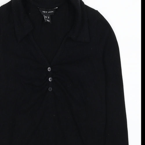 New Look Womens Black Collared Polyester Pullover Jumper Size 8
