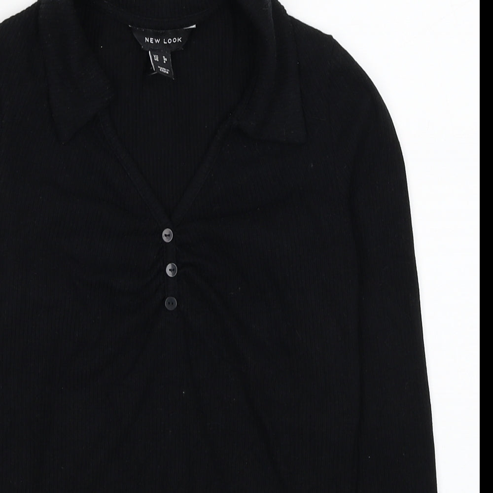 New Look Womens Black Collared Polyester Pullover Jumper Size 8