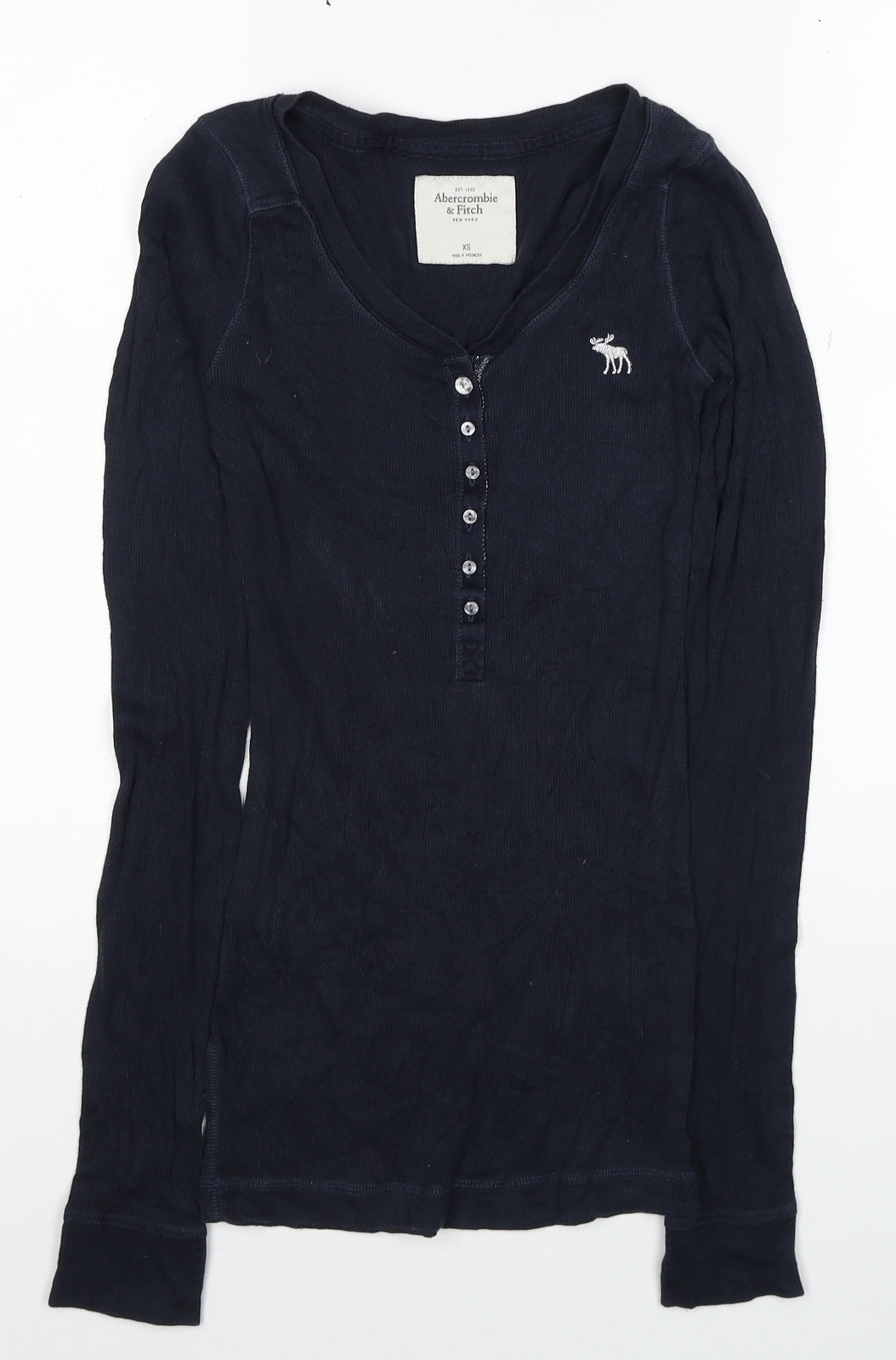 Abercrombie & Fitch Womens Blue V-Neck Cotton Pullover Jumper Size XS