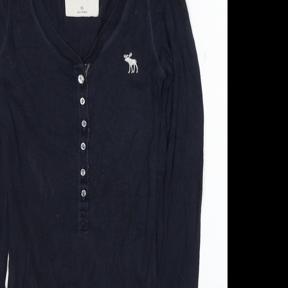 Abercrombie & Fitch Womens Blue V-Neck Cotton Pullover Jumper Size XS
