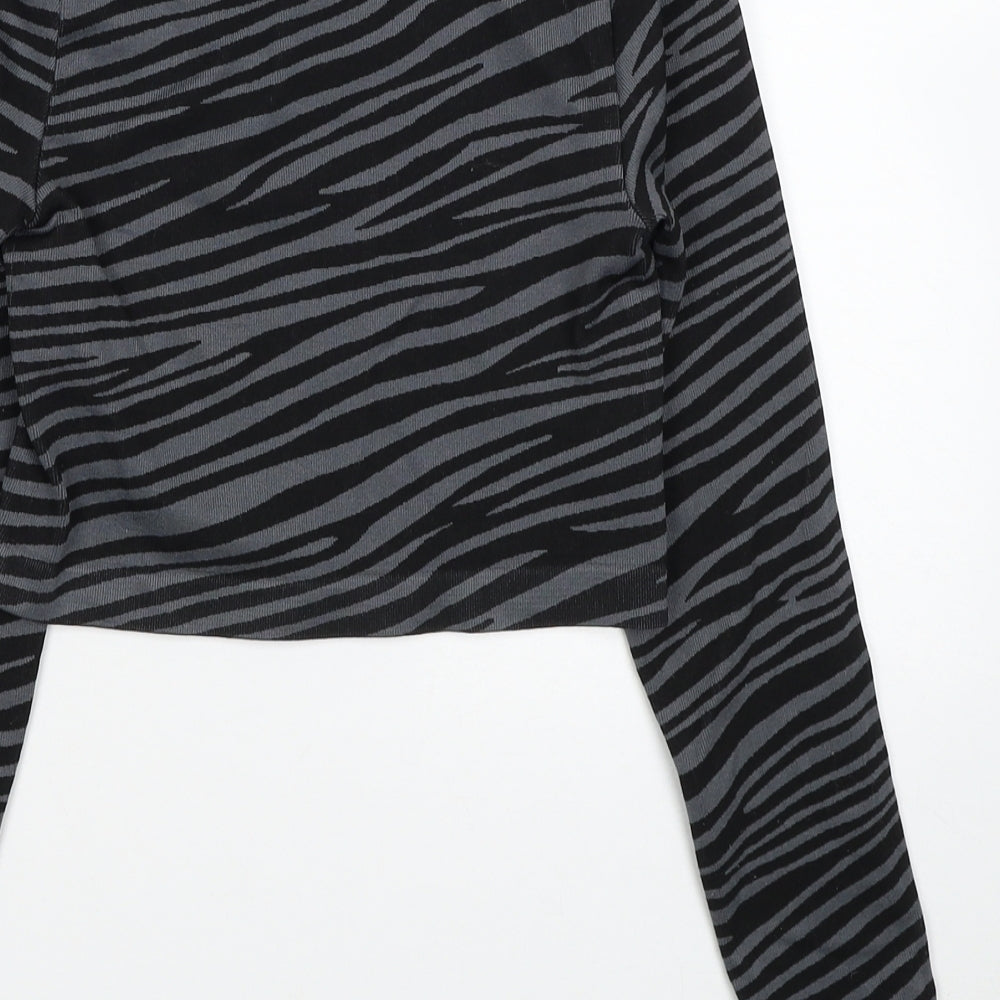 Primark Womens Grey Animal Print Nylon Cropped Casual Size 10 Scoop Neck Pullover - Size 10-12 Zebra Pattern