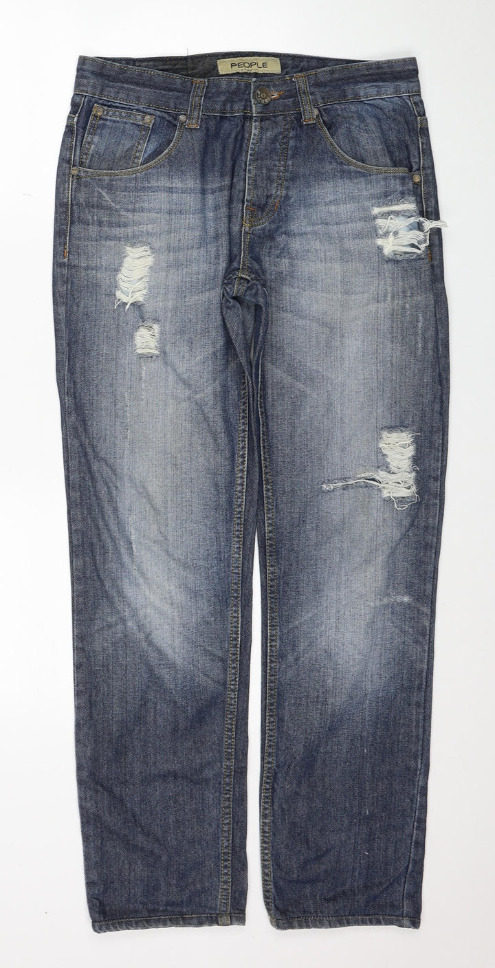 People Mens Blue Cotton Straight Jeans Size 32 in L29 in Regular Zip