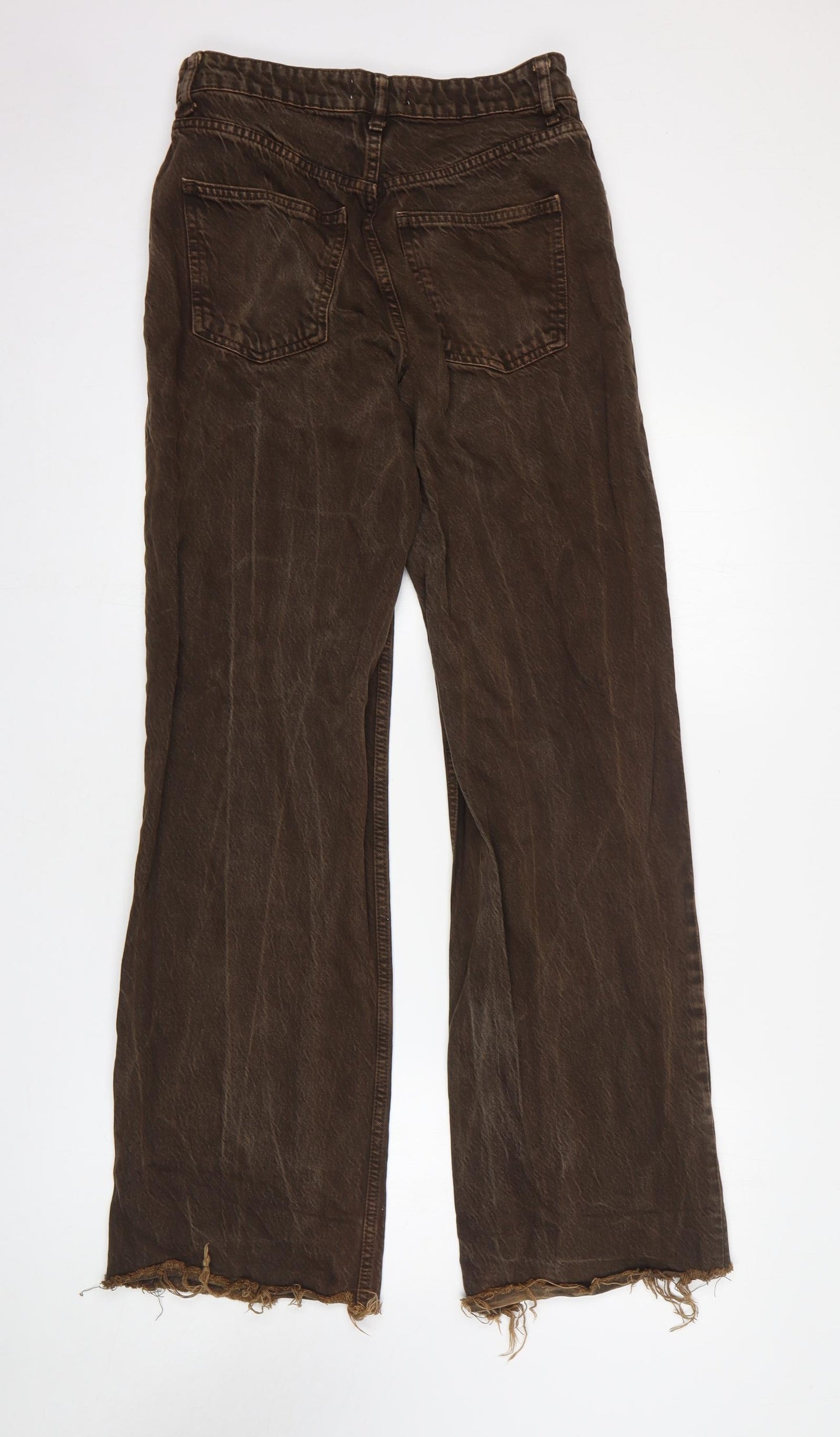 Zara Womens Brown Cotton Flared Jeans Size 6 L31 in Regular Zip