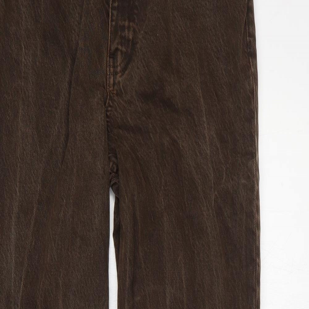 Zara Womens Brown Cotton Flared Jeans Size 6 L31 in Regular Zip