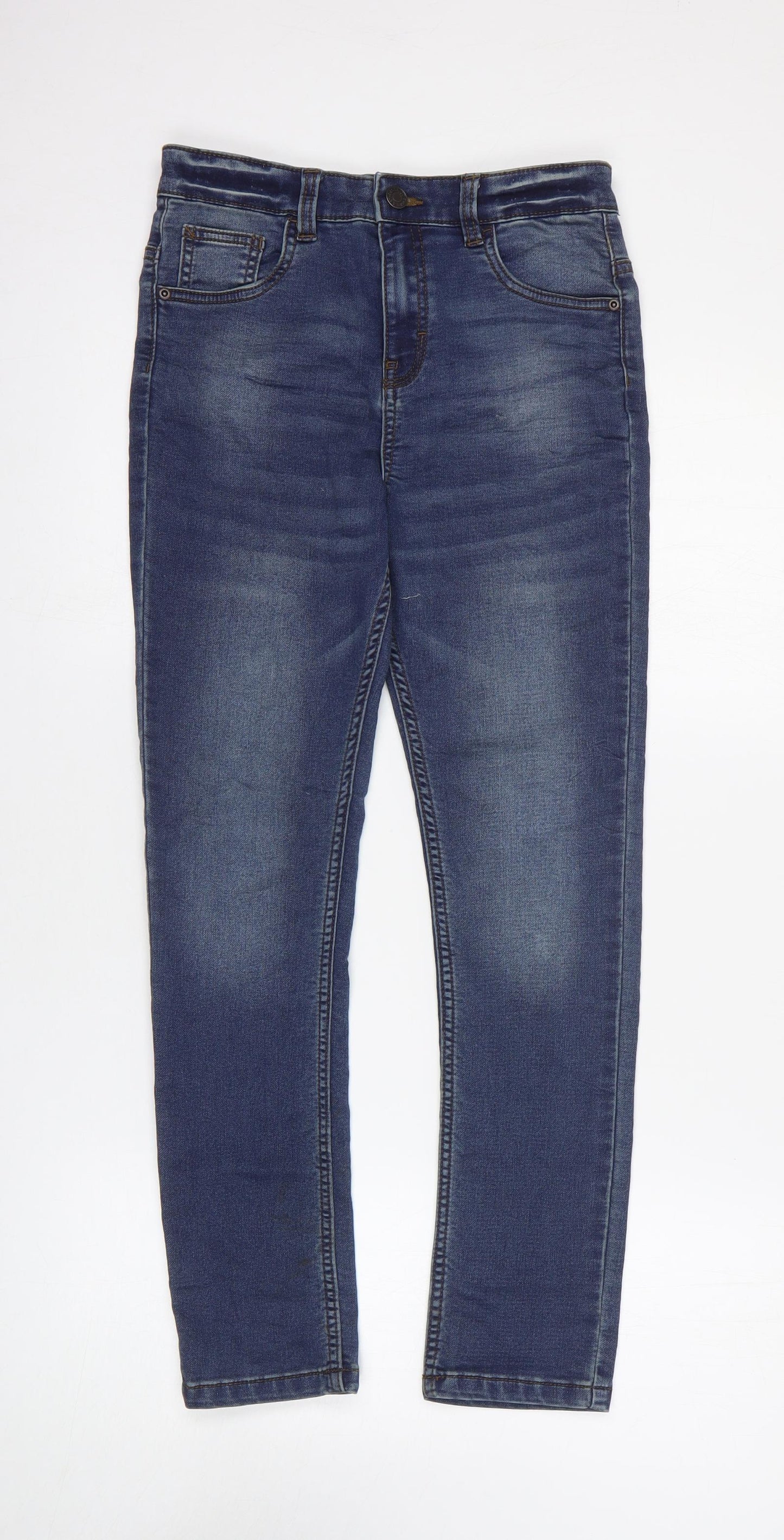 M&Co Boys Blue Cotton Skinny Jeans Size 11-12 Years Regular Zip