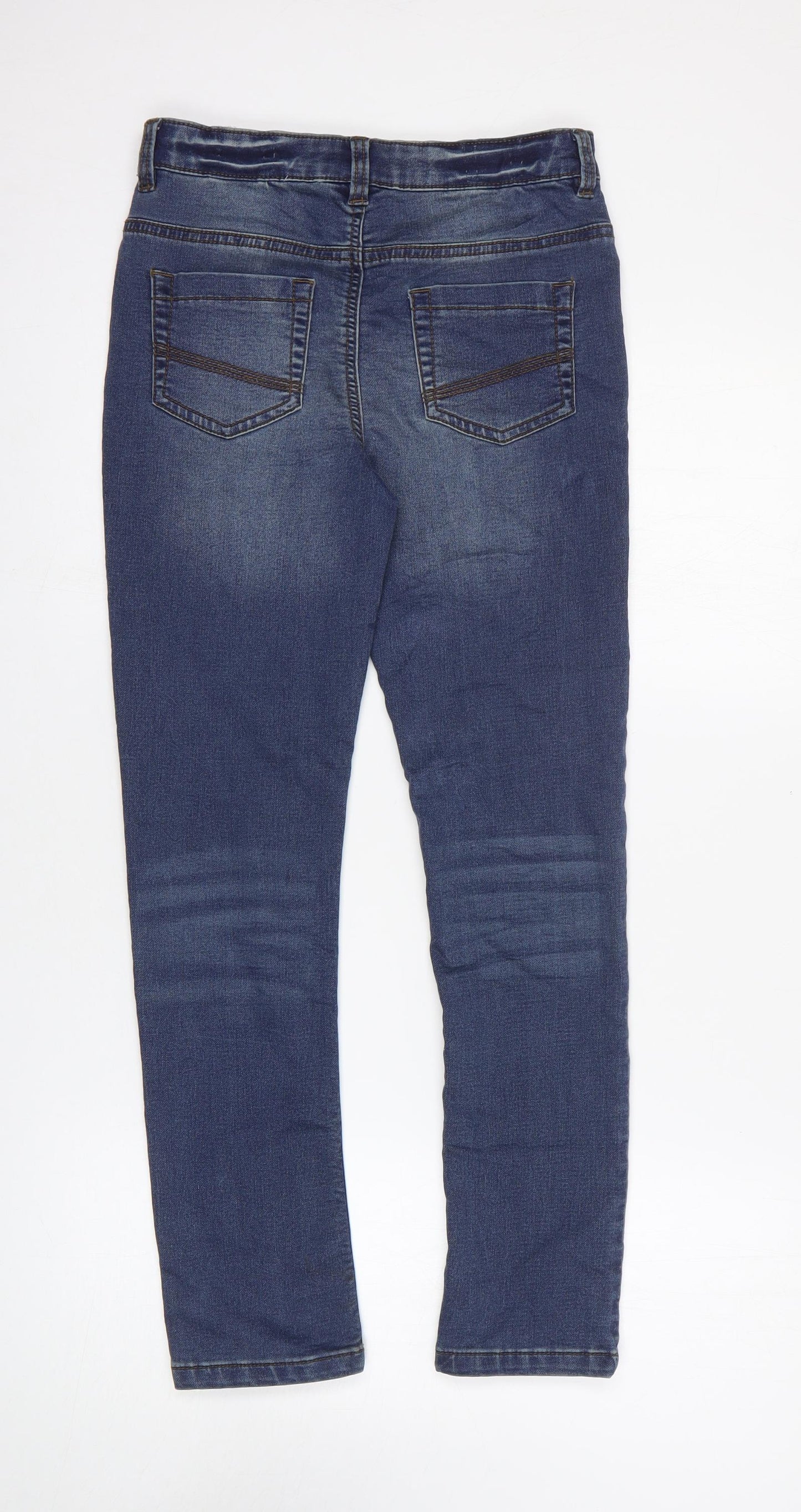 M&Co Boys Blue Cotton Skinny Jeans Size 11-12 Years Regular Zip