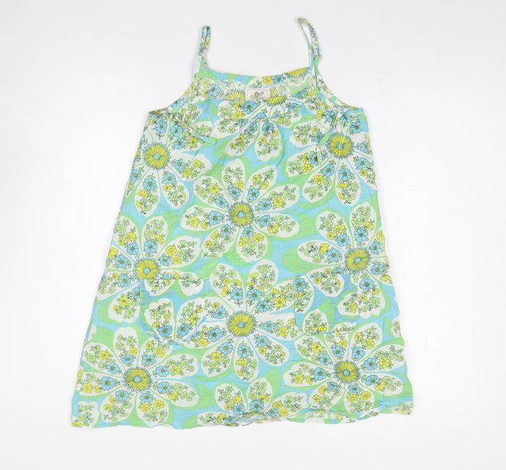 New Look Womens Green Floral 100% Cotton Mini Size 10 Round Neck Pullover