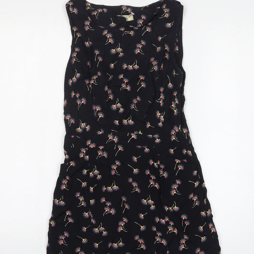 Love Label Womens Black Floral Viscose Tank Dress Size 8 Round Neck Pullover