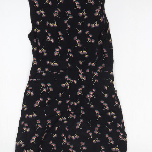 Love Label Womens Black Floral Viscose Tank Dress Size 8 Round Neck Pullover