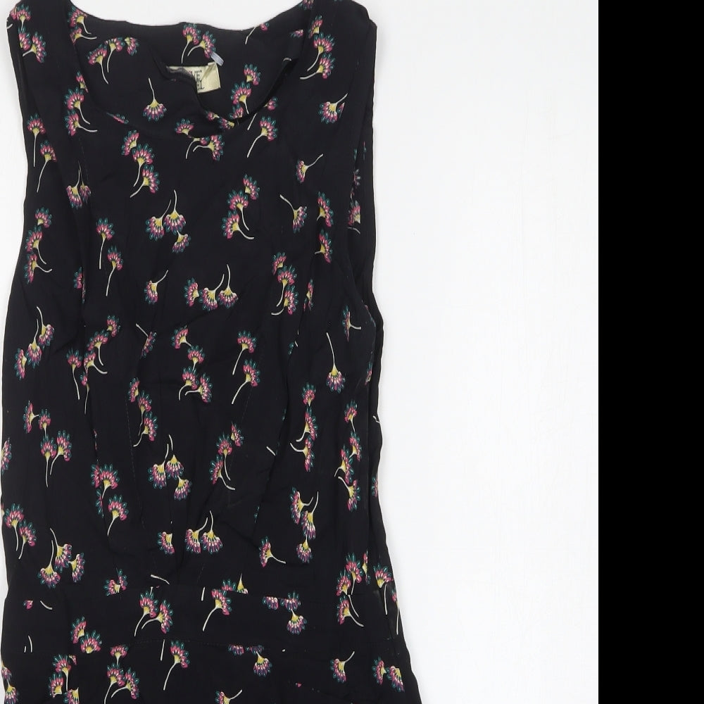 Love Label Womens Black Floral Viscose Tank Dress Size 8 Round Neck Pullover