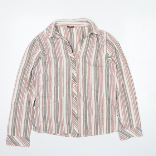 EWM Womens Multicoloured Striped Polyester Basic Button-Up Size 10 V-Neck