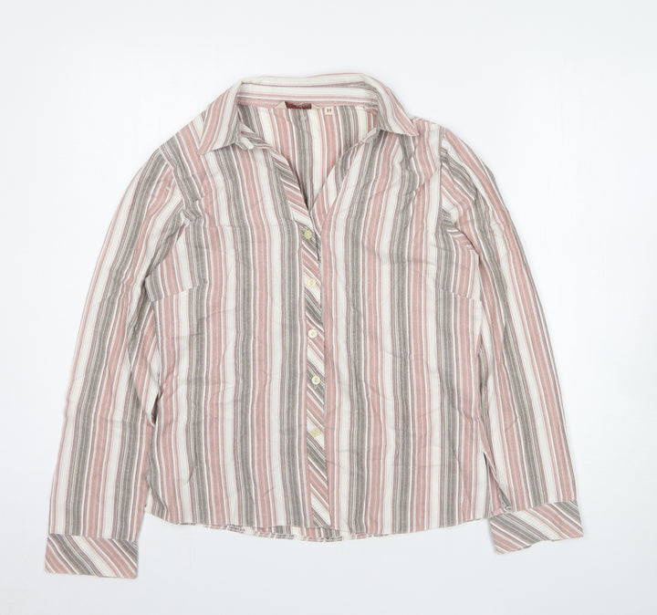 EWM Womens Multicoloured Striped Polyester Basic Button-Up Size 10 V-Neck