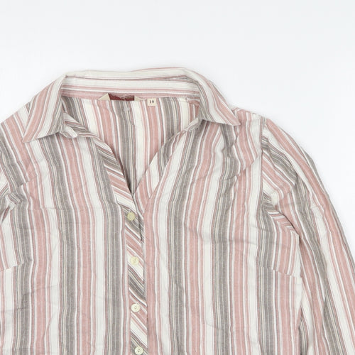 EWM Womens Multicoloured Striped Polyester Basic Button-Up Size 10 V-Neck