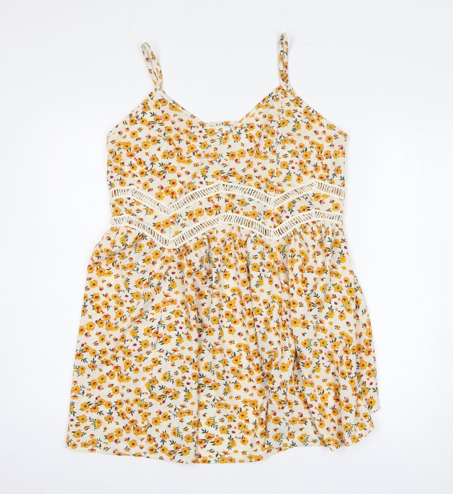 ASOS Womens Orange Floral Polyester Mini Size 12 V-Neck Pullover