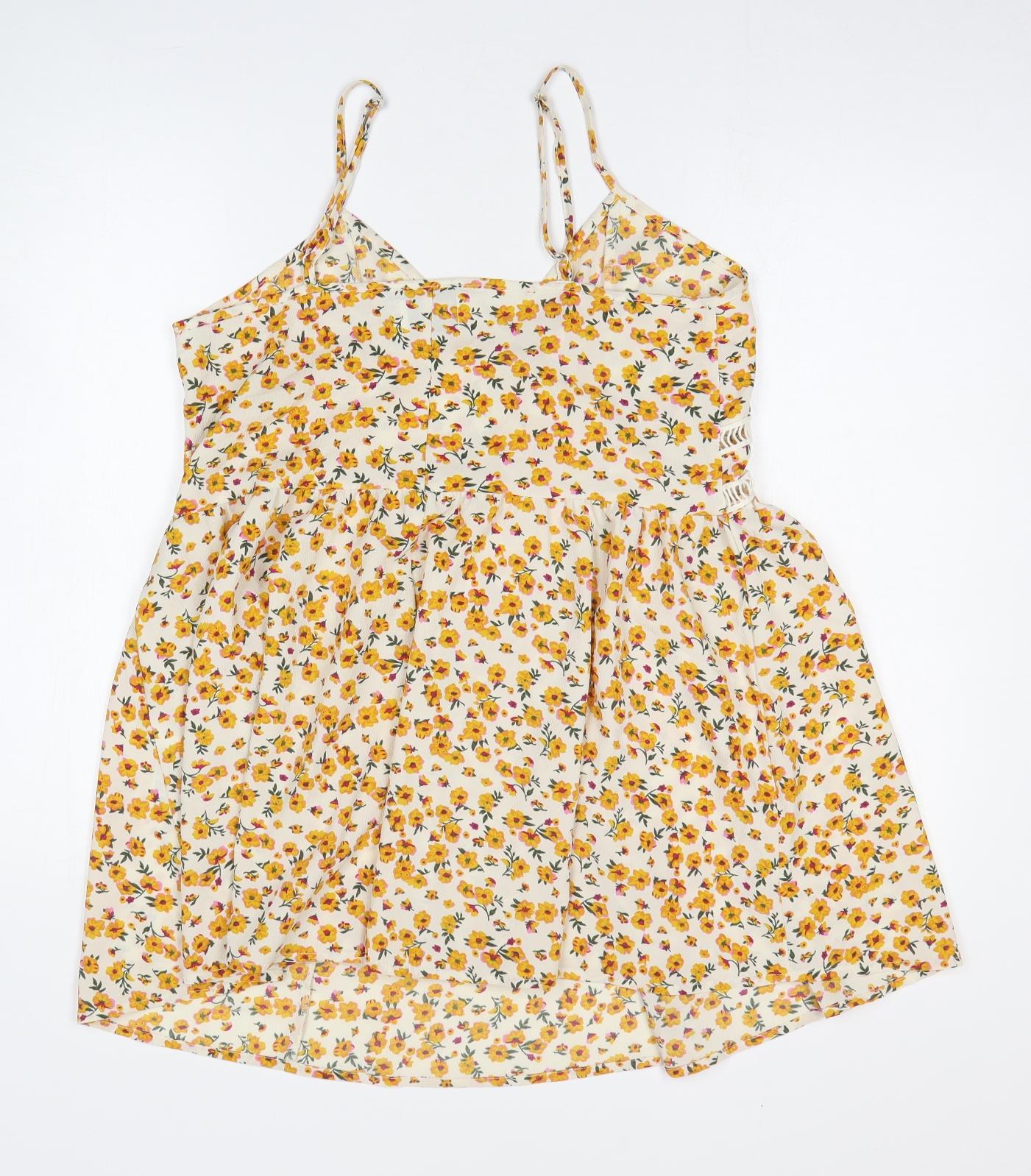 ASOS Womens Orange Floral Polyester Mini Size 12 V-Neck Pullover