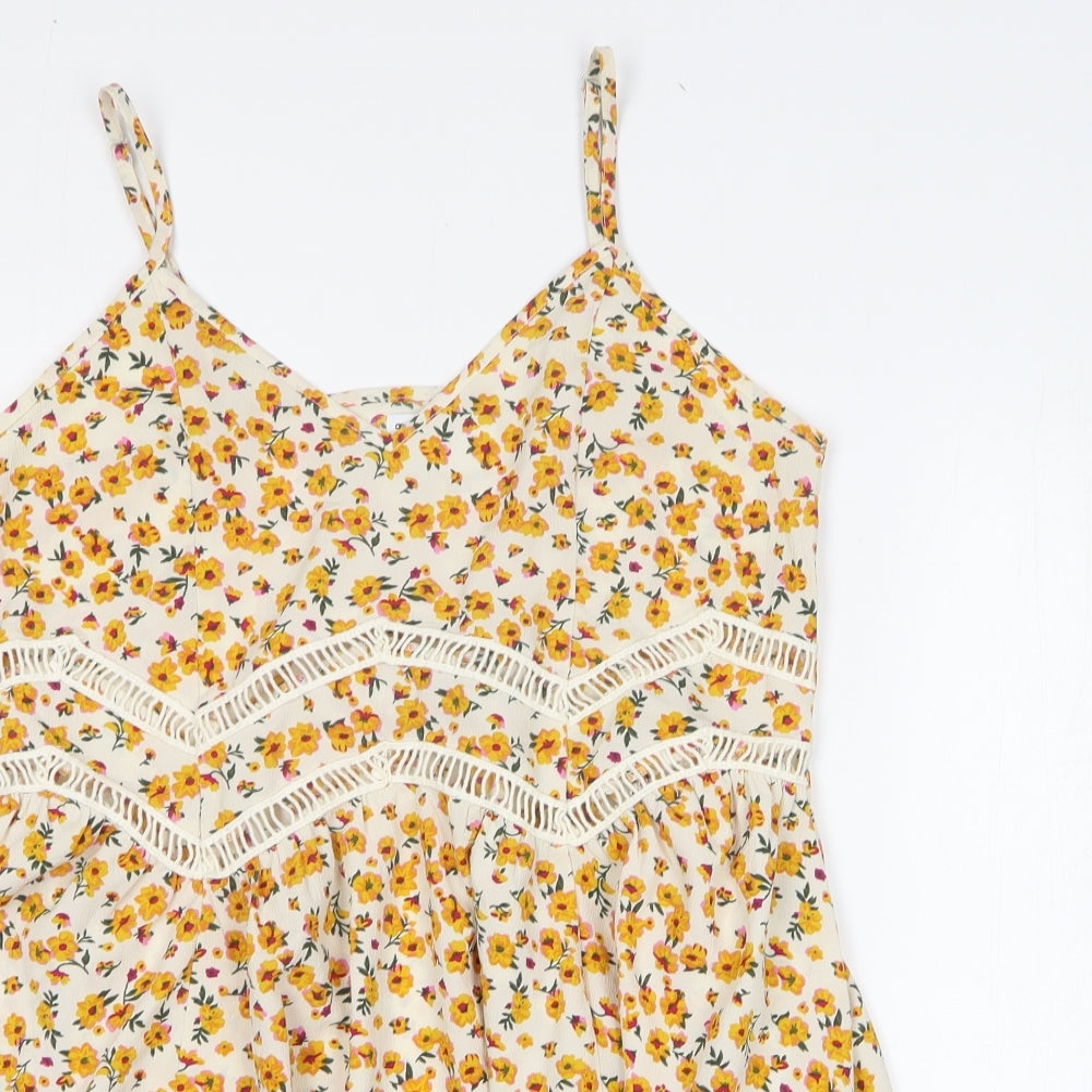 ASOS Womens Orange Floral Polyester Mini Size 12 V-Neck Pullover