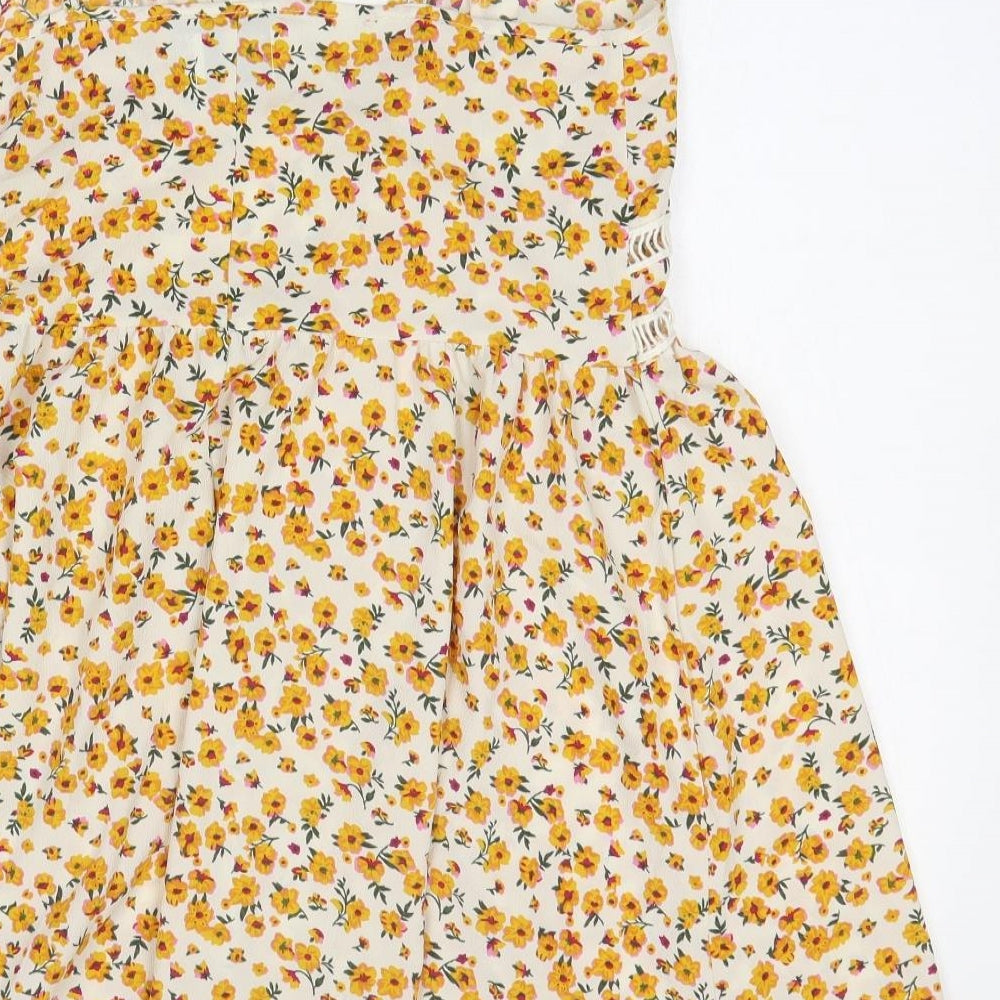 ASOS Womens Orange Floral Polyester Mini Size 12 V-Neck Pullover