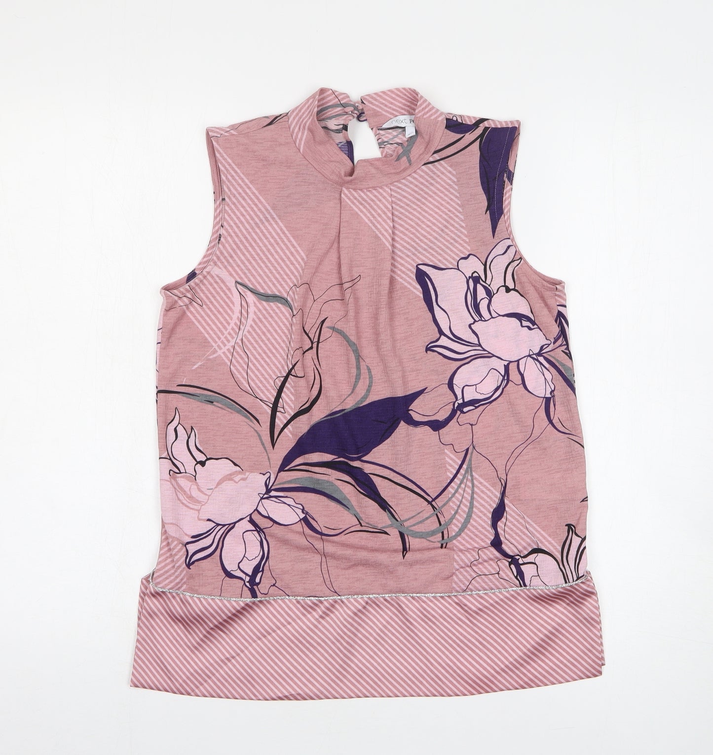 NEXT Womens Pink Floral Polyester Basic Tank Size 8 Mock Neck