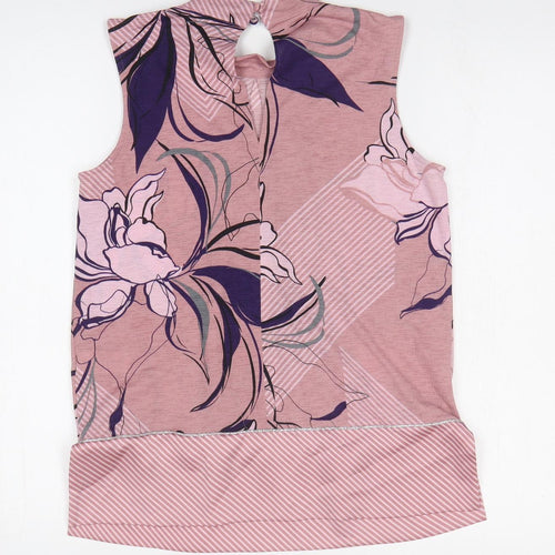 NEXT Womens Pink Floral Polyester Basic Tank Size 8 Mock Neck