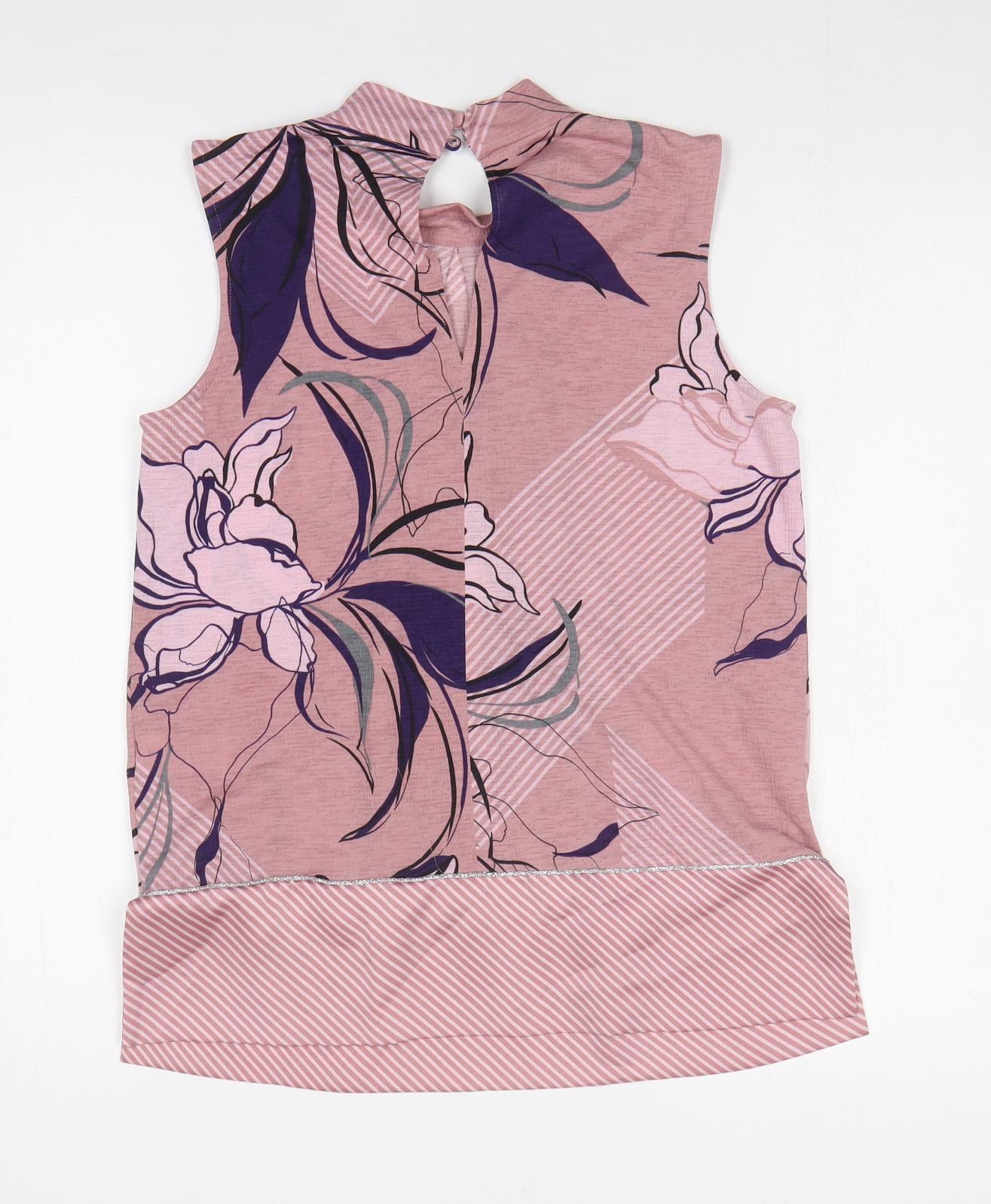 NEXT Womens Pink Floral Polyester Basic Tank Size 8 Mock Neck