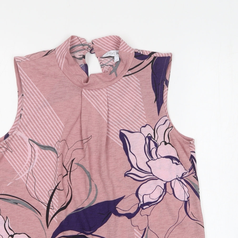 NEXT Womens Pink Floral Polyester Basic Tank Size 8 Mock Neck