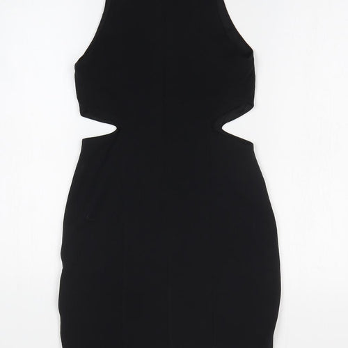Topshop Womens Black Polyester Bodycon Size 6 Mock Neck Pullover