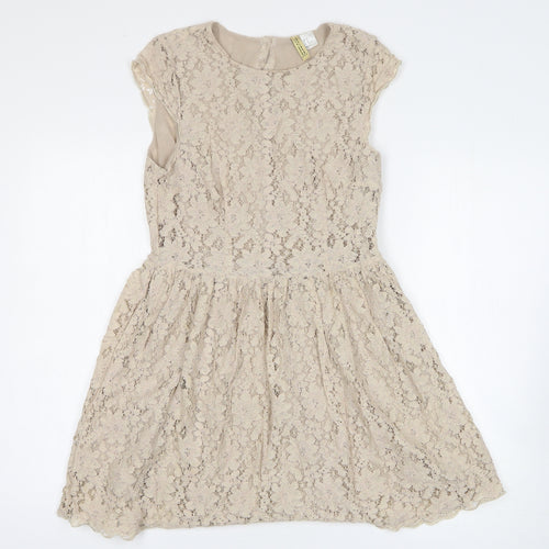 H&M Womens Beige Viscose Fit & Flare Size 12 Round Neck Pullover