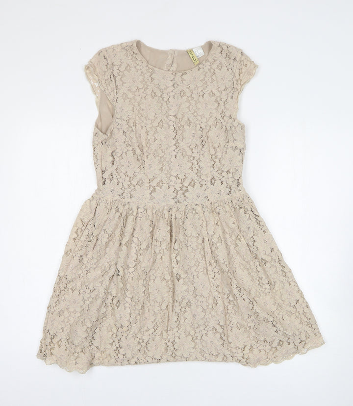 H&M Womens Beige Viscose Fit & Flare Size 12 Round Neck Pullover