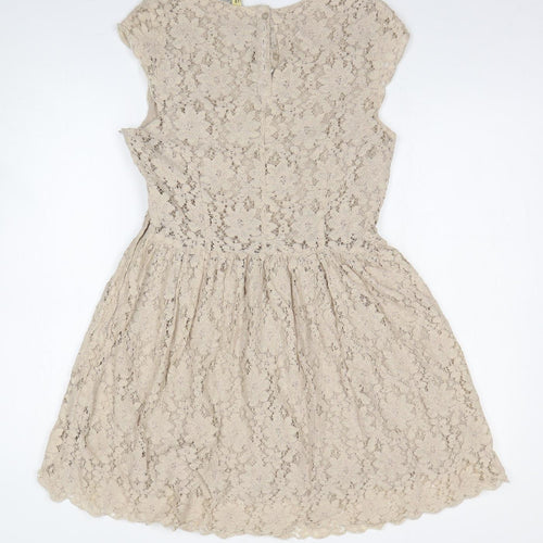 H&M Womens Beige Viscose Fit & Flare Size 12 Round Neck Pullover