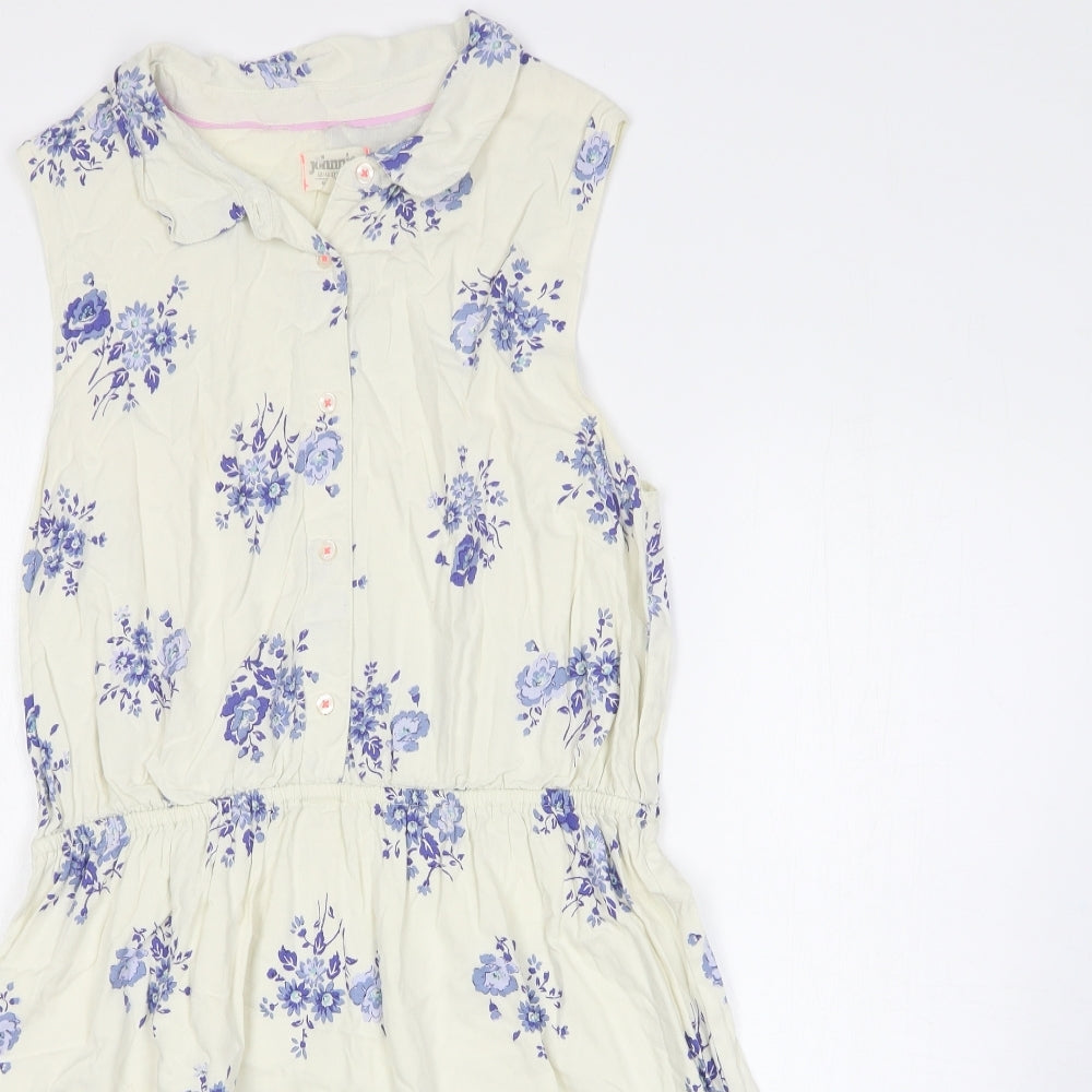 Johnnie B Girls White Floral Viscose Fit & Flare Size 16 Years Collared Pullover