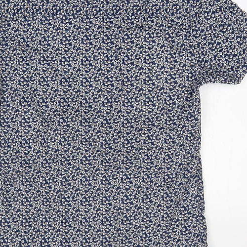 Easy Mens Blue Floral Cotton Button-Up Size S Collared Button