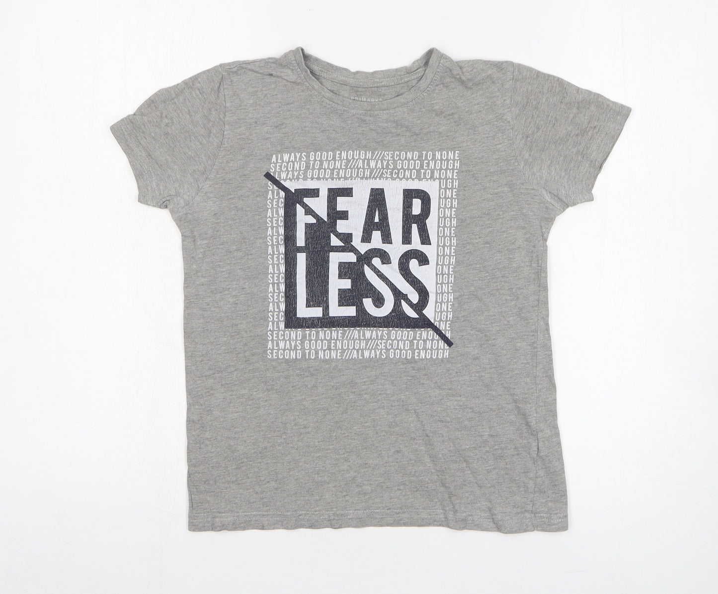 Primark Boys Grey Viscose Basic T-Shirt Size 9-10 Years Round Neck Pullover - Fearless