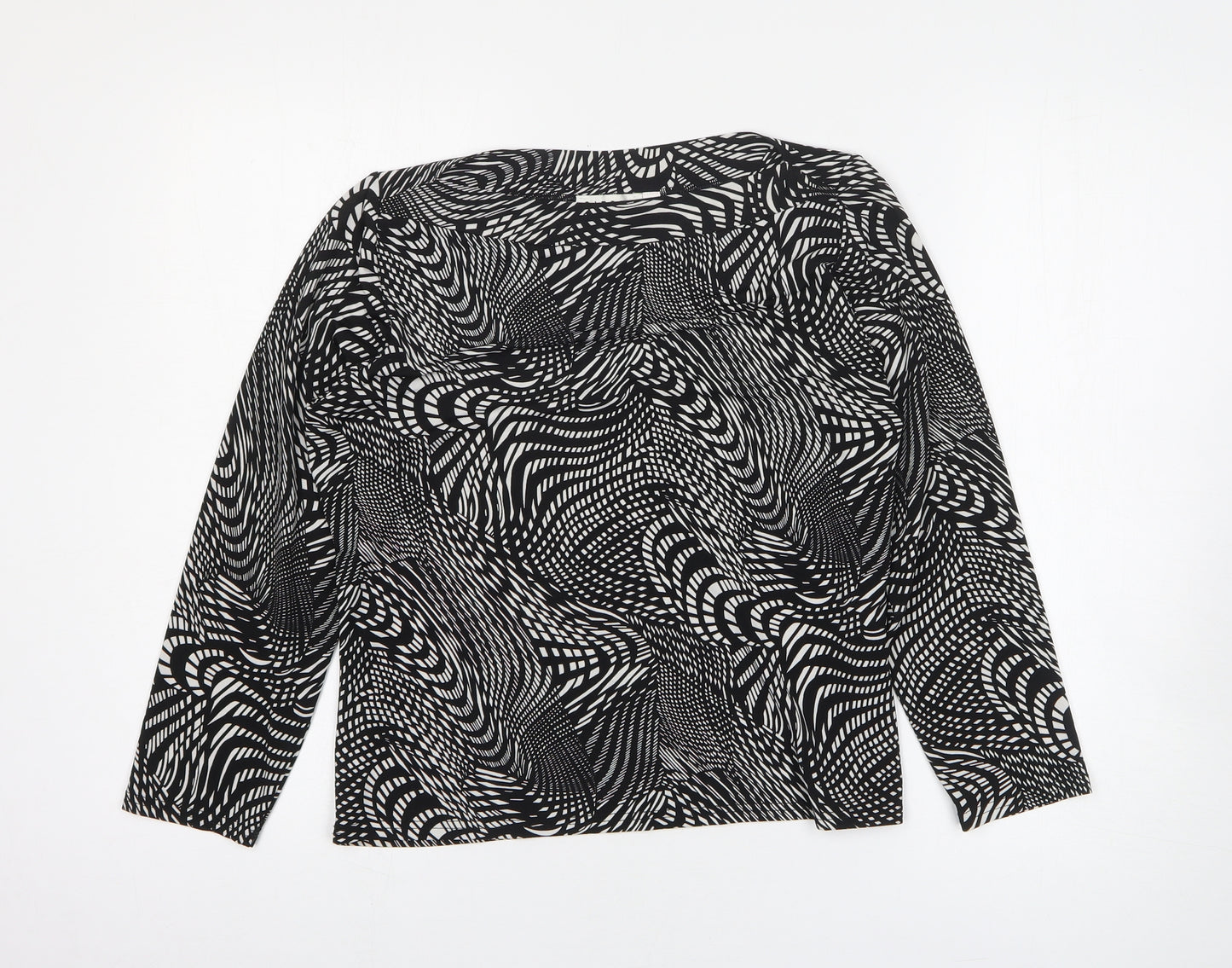 Citrus Womens Black Geometric Polyester Basic T-Shirt Size 12 Round Neck