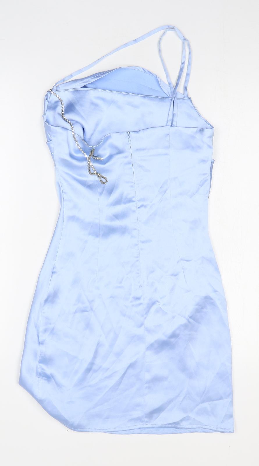 Preworn Womens Blue Silk Maxi Size XS One Shoulder Zip