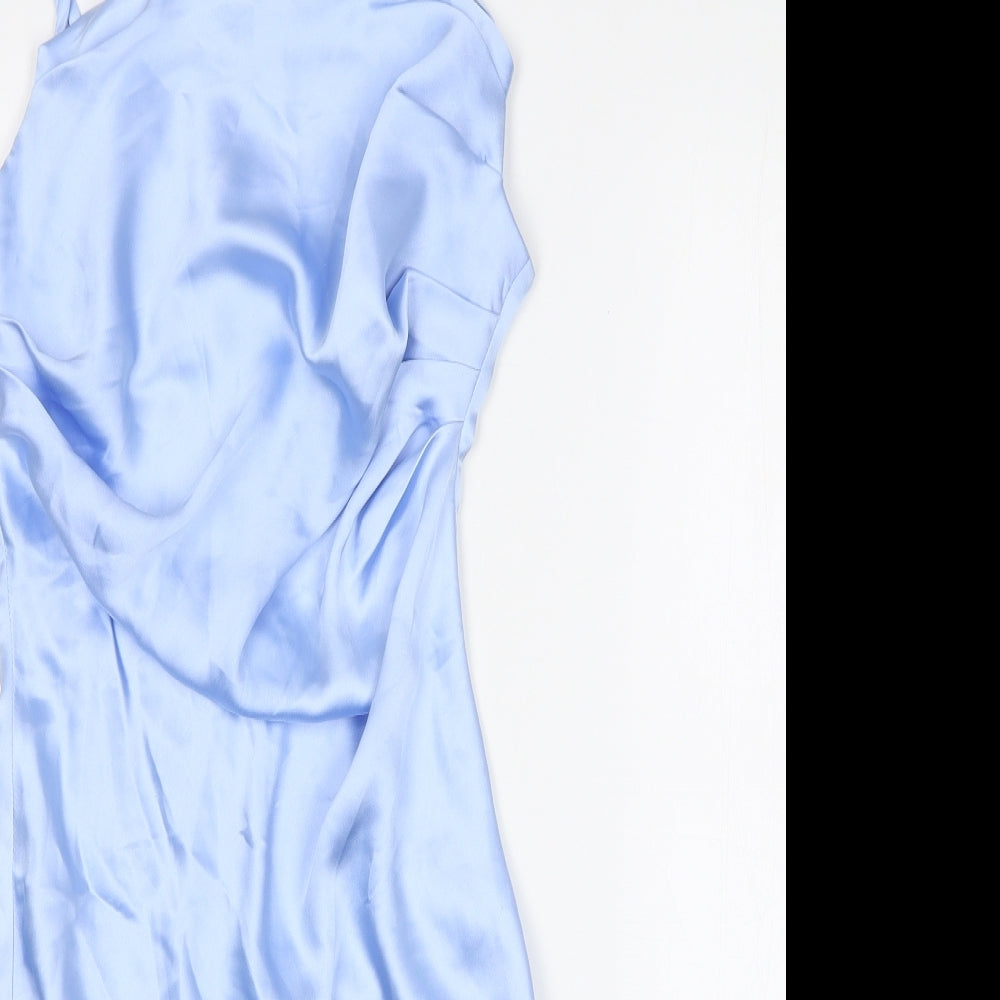 Preworn Womens Blue Silk Maxi Size XS One Shoulder Zip