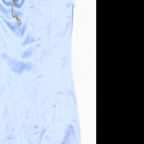 Preworn Womens Blue Silk Maxi Size XS One Shoulder Zip