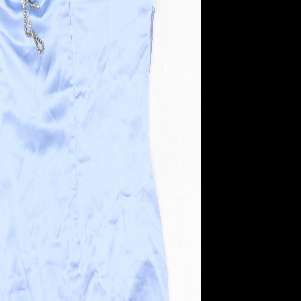 Preworn Womens Blue Silk Maxi Size XS One Shoulder Zip