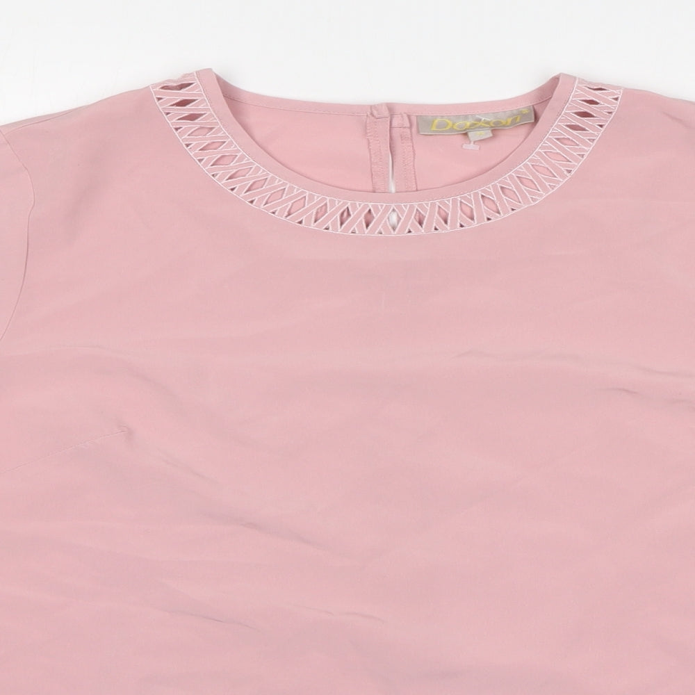 Daxon Womens Pink Polyester Basic T-Shirt Size 12 Round Neck